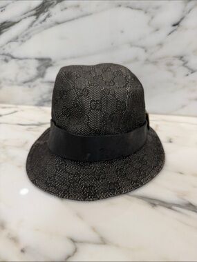 Gucci Black Monogram Fedora Hat